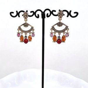 NWT – Napier – Multi Color Beaded Dangle Textured Gold Tone 1.25” Post Earrings